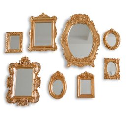 Kit 8 Pçs Molduras Resina Espelho Vintage Parede Provençal Dourado. - 2