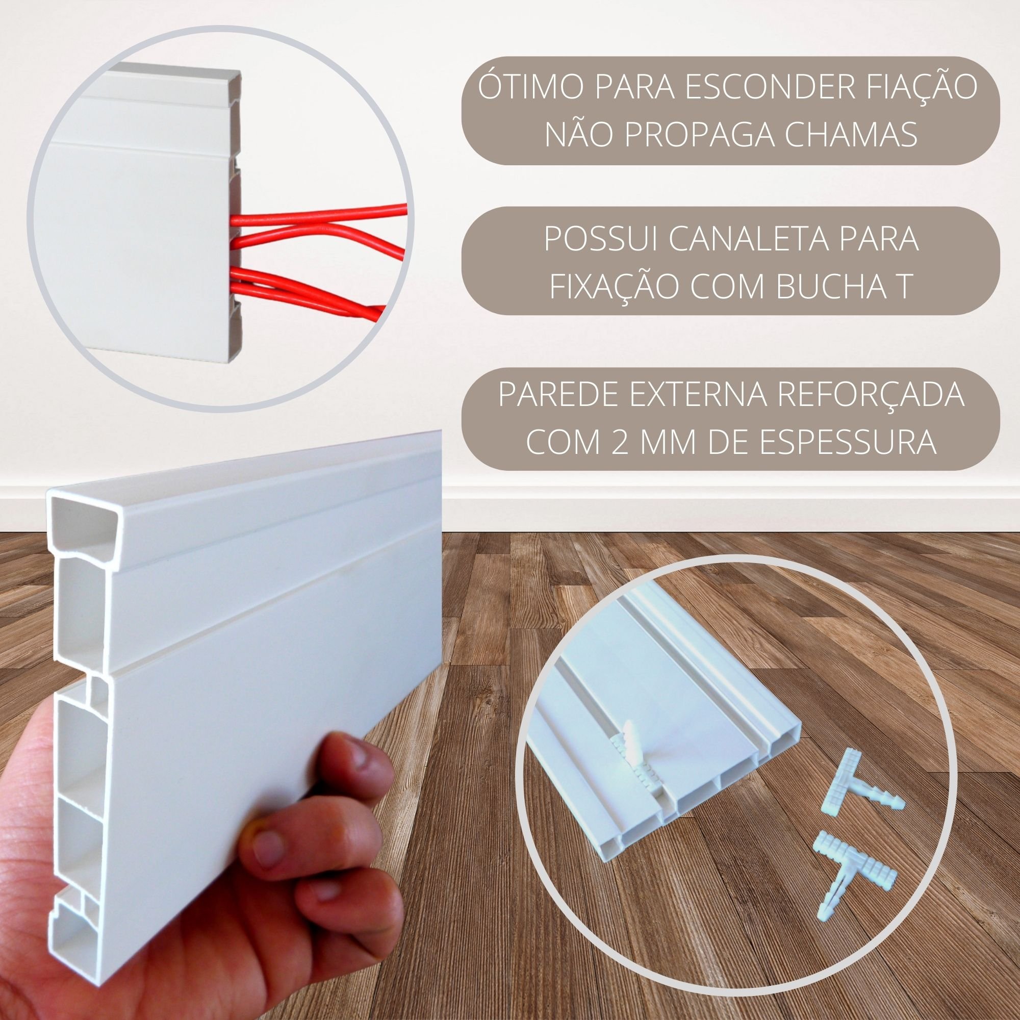 Rodapé de PVC 10 cm Altura Frisado Barra com 2 M Branco - 2