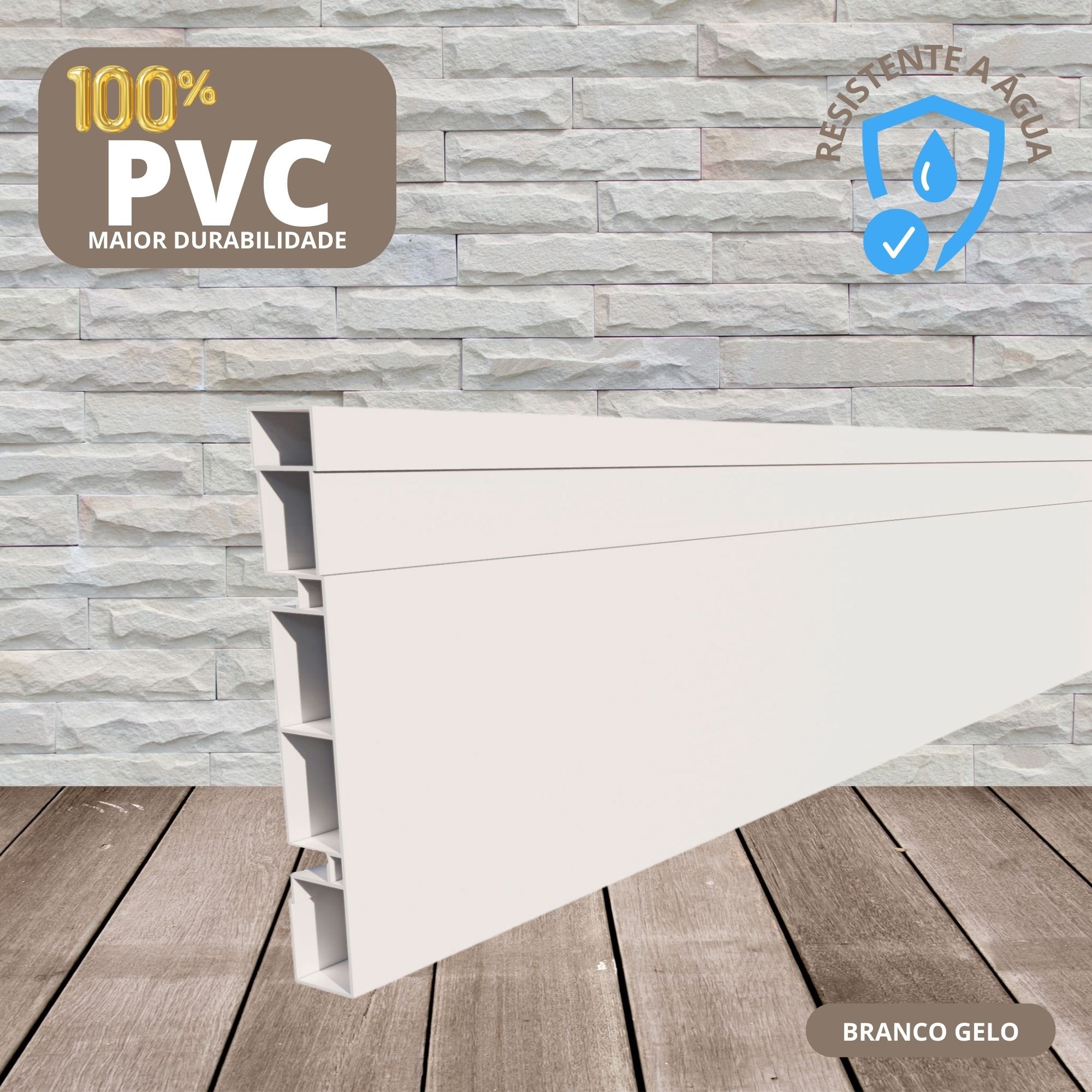 Rodapé de PVC 10 cm Altura Frisado Barra com 2 M Branco - 1