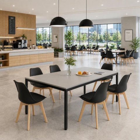 Mesa Cozinha e Refeitório 180cm x 90cm Pés Metal com 6 Cadeiras Siena Pés Madeira Casa Lar
