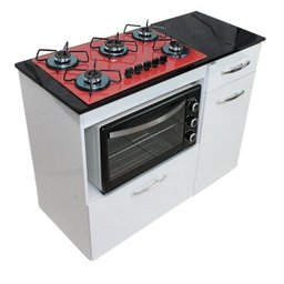 Kit Balcão Violeta Branco Com Cooktop Vermelho 5 Bocas e Forno Elétrico 48L Plus - 1