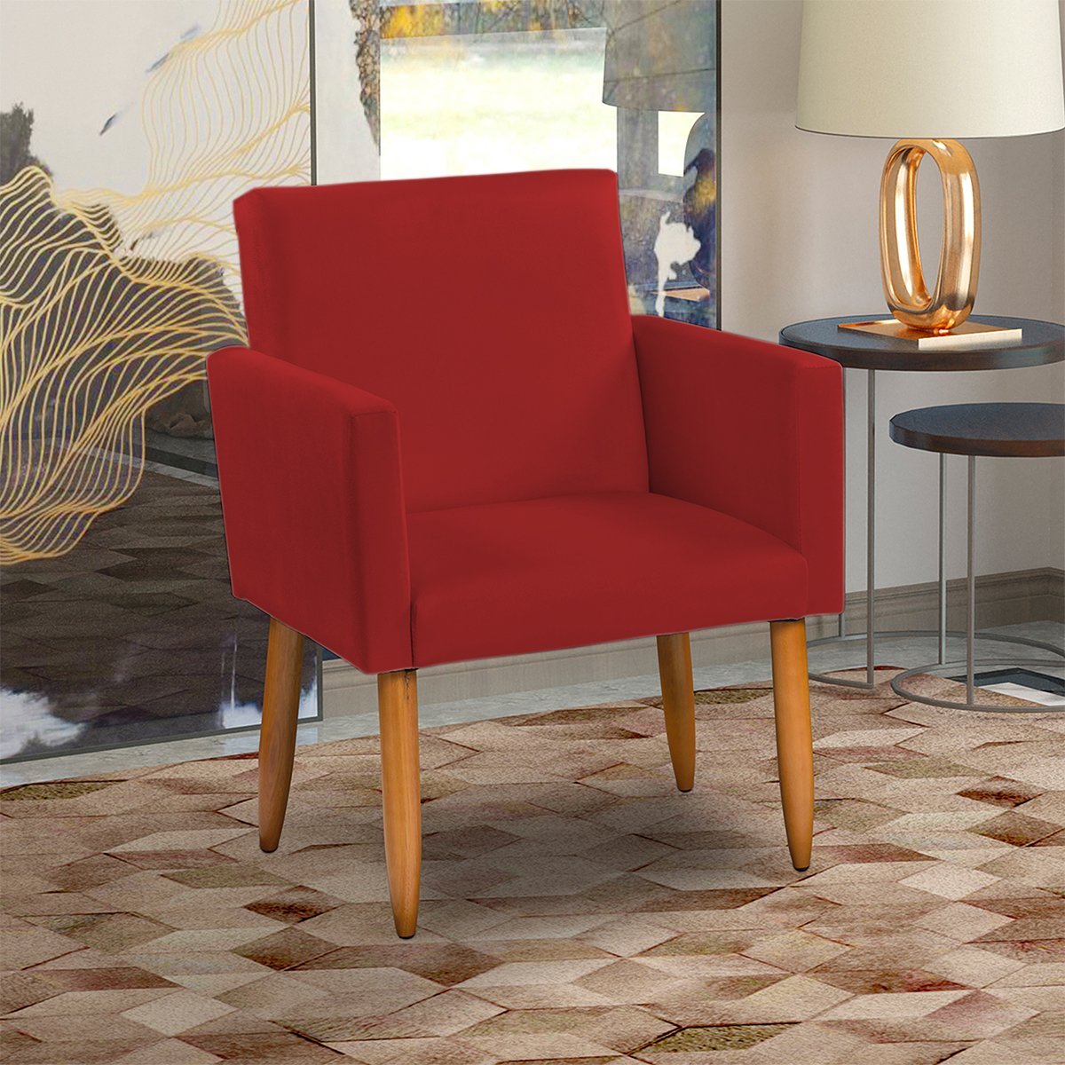 Poltrona Decorativa Cadeira Reforçada Para Sala E Recepção Escritório Suede Cores Pé Castanho - 1