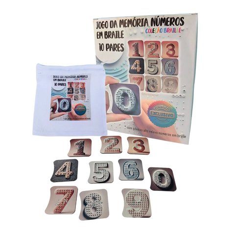 Jogo da Memória em Braile Inclusivo Aprendendo a Contar 10 Pares