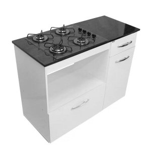 Kit Balcão Violeta Branco com Cooktop Preto 4 Bocas Bivolt Chamalux