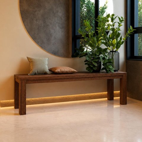 Banco de Madeira Maciça para Cozinha Varanda Hall 150cm Dunia F06 Rústico Escuro - Lyam Decor