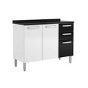Ver imagem 1 de Gabinete P/ Pia Cozinha Balcão C/ Tampo Evidence 7124 C/ 3 Portas e 2 Gavetas 120cm Branco/preto -
