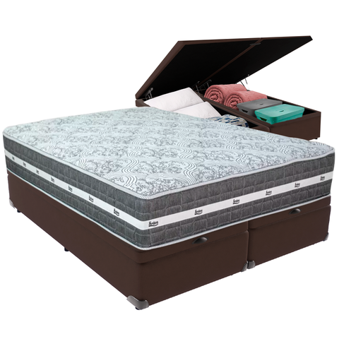 Cama Box Baú Marrom e Colchão Black Graphite Molas Ensacadas King 193x203x27 Anjos