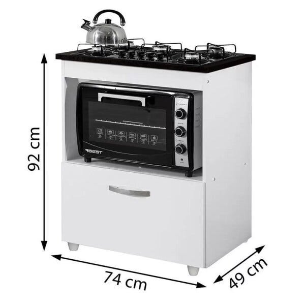 Kit Balcão Salvia Branco Com Cooktop Vermelho 5 Bocas e Forno Elétrico 48L - 5