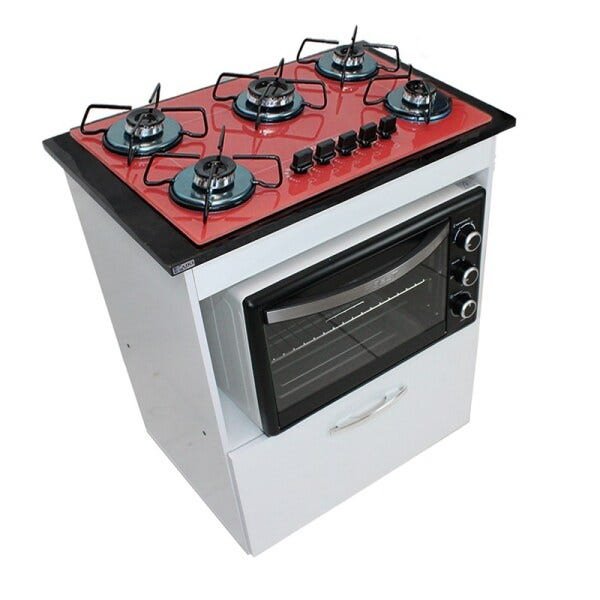 Kit Balcão Salvia Branco Com Cooktop Vermelho 5 Bocas e Forno Elétrico 48L - 1