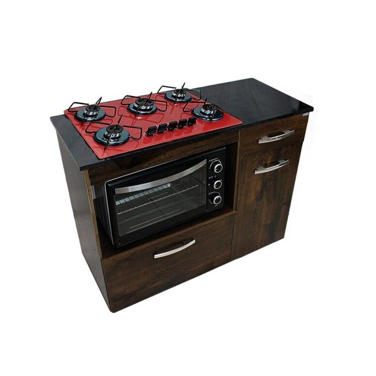 Kit Balcão Violeta Ipê com Cooktop Vermelho 5 Bocas e Forno Elétrico 48L