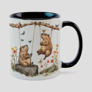 Caneca Branca com Interna Preta Y5 Capivara Mae e Filhote 3