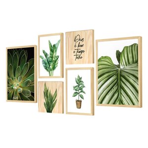 Kit 6 Quadros Decorativos Plantas Folhagens Frases Sala Quarto