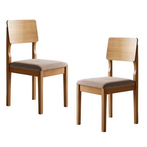 Kit 2 Cadeiras para Sala de Jantar Pés Madeira Maciça Ana Marrom/Cinamomo/Veludo Bege