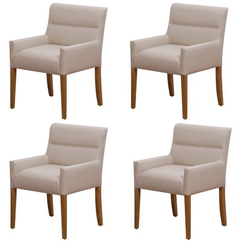Kit 4 Cadeiras para Mesa de Jantar Angel Base Madeira Corano Bege - Nexta Casa