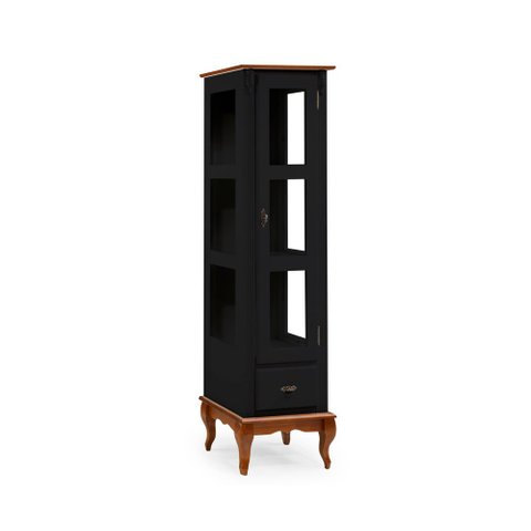 Cristaleira 1 Porta e Laterais em Vidro 2 Prateleiras 60111 Linz Móveis - Preto/Imbuia Glazer