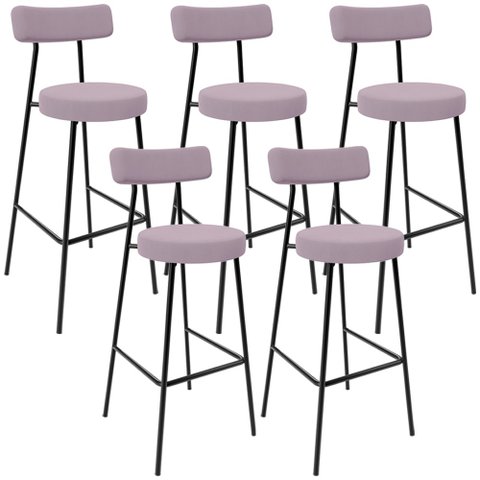 Kit 05 Banquetas Baixa Bar Cozinha Sala de Jantar Estrutura em Aço Milão L02 Suede Rosê - Lyam Decor