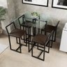 Conjunto Mesa Vidro 4 Cadeiras Pequena Estofado Industrial Black - 1