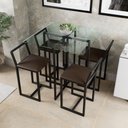 Ver imagem 1 de Conjunto Mesa Vidro 4 Cadeiras Pequena Estofado Industrial Black
