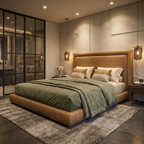 Conjunto Cama Japonesa Queen Cabeceira Alta Estofada Courino Premiun Luxo Alto Padrão Clean Mo