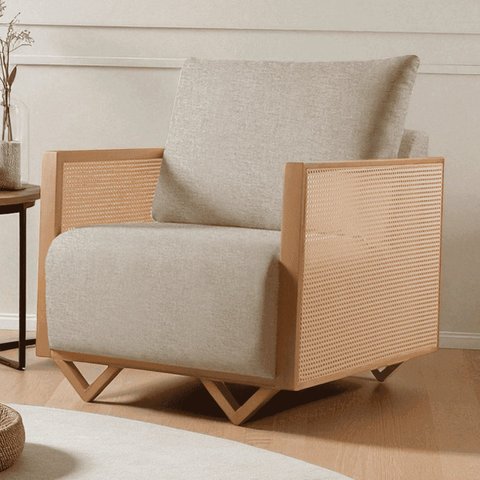 Poltrona para Sala de Estar Madeira Maciça Palha Rattan Arthur