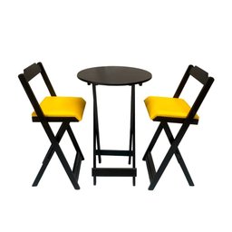 Conjunto Bistrô Dobrável Redondo Estofado Preto Amarelo - 1