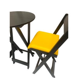 Conjunto Bistrô Dobrável Redondo Estofado Preto Amarelo - 2
