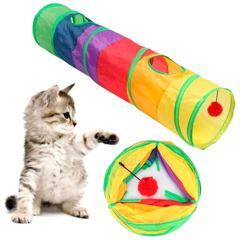 Túnel Pet Para Gato Diversão Labirinto Interativo Cachorro Cão Brinquedo Pet Colorido 125cm x25