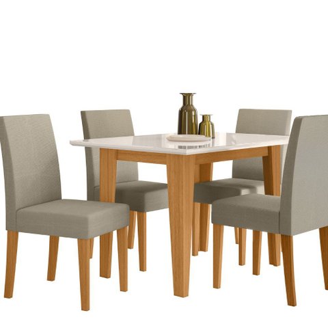 Sala de Jantar Kate 120x90 Tampo com Vidro 4 Cadeiras Josi Poliman Móveis