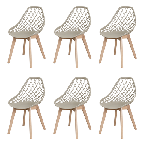 Kit 6 Cadeiras Kaila Wood Fendi em Polipropileno para Sala de Jantar e Cozinha
