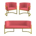 Ver imagem 3 de Kit 2 Poltronas + Sofá 2 Lugares Base de Metal Gold Balaqui