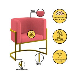 Kit 2 Poltronas + Sofá 2 Lugares Base de Metal Gold Balaqui - 8