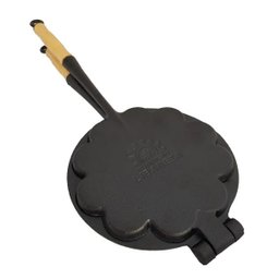 Forma Waffle Ferro Fundido Cabo Madeira Fogão a Lenha 16cm - 1
