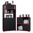 Ver imagem 3 de Conjunto Gamer Pixel Armário Alto e Baixo, 2 Nichos Suspenso e Mesa para Computador Preto/Vermelho -