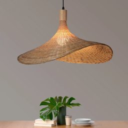 Luminária Pendente Tecelagem moderna luzes pingente de bambu artesanal chapéu palha retro jardim - A - 3
