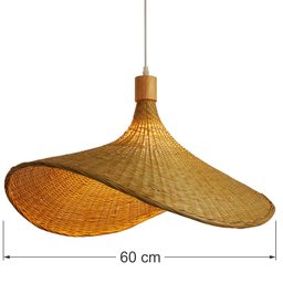 Luminária Pendente Tecelagem moderna luzes pingente de bambu artesanal chapéu palha retro jardim - A - 1