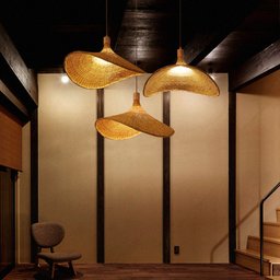 Luminária Pendente Tecelagem moderna luzes pingente de bambu artesanal chapéu palha retro jardim - A - 4