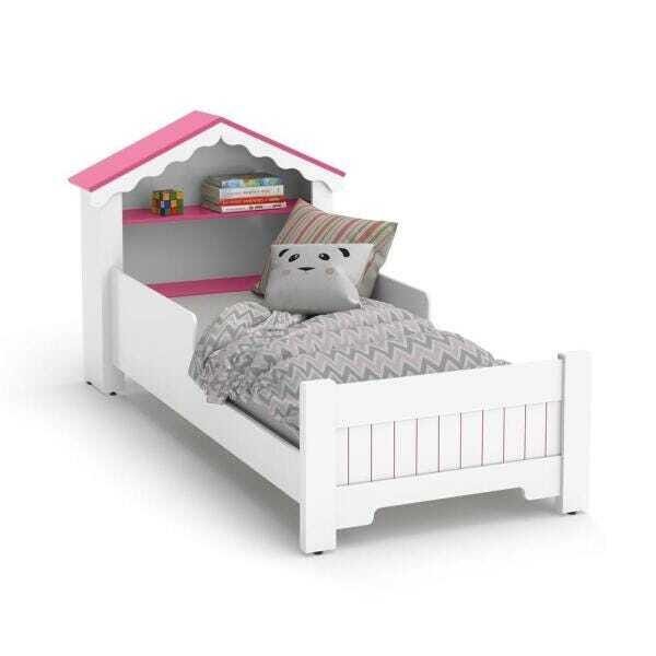 Mini cama Juvenil Infantil Gatinho Branca/Rosa - Móveis Bela