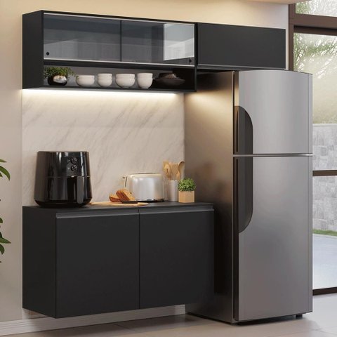 Armário de Cozinha Compacta 200 Cm Suspenso Preto Nice Madesa 08 Xa Preto