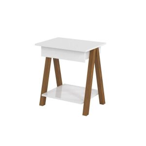 Mesa de Cabeceira 1 Gaveta Integra Finger Amadeirado/branco