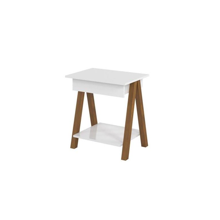 Mesa de Cabeceira 1 Gaveta Integra Finger Amadeirado/branco