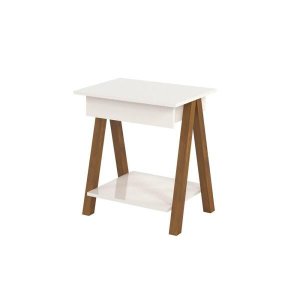 Mesa de Cabeceira 1 Gaveta Integra Finger Amadeirado/off White