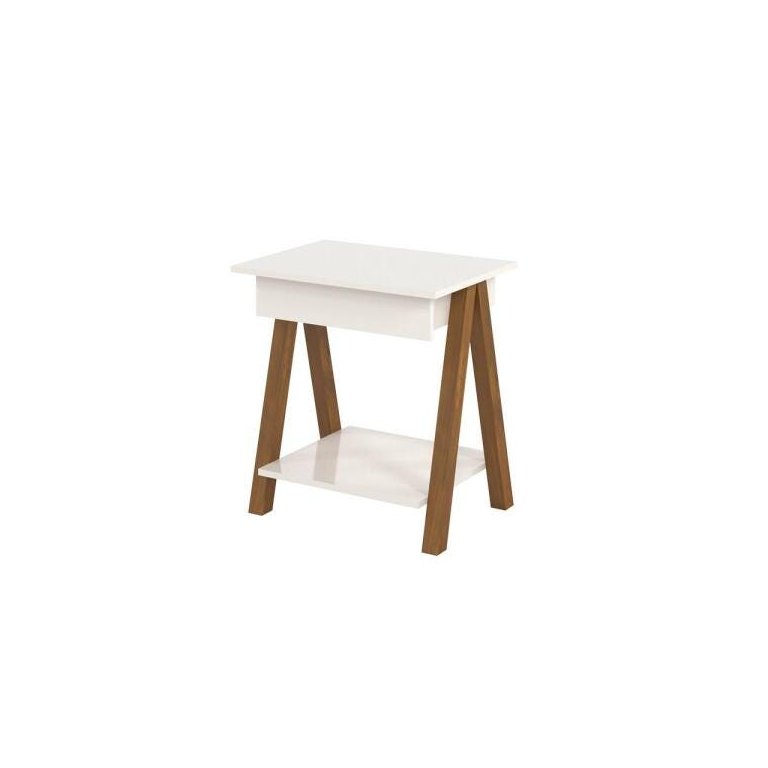 Mesa de Cabeceira 1 Gaveta Integra Finger Amadeirado/off White