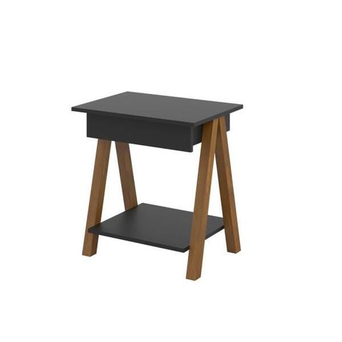 Mesa de Cabeceira 1 Gaveta Integra Finger Amadeirado/preto