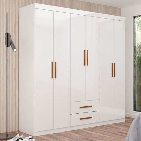 Guarda-roupa Solteiro Regalle 6 Portas 2 Gavetas Branco - Pnr Móveis