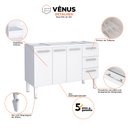 Ver imagem 3 de Gabinete de Cozinha para Pia 150 em Aço Vênus 3 Gavetas Branco - Cozimax