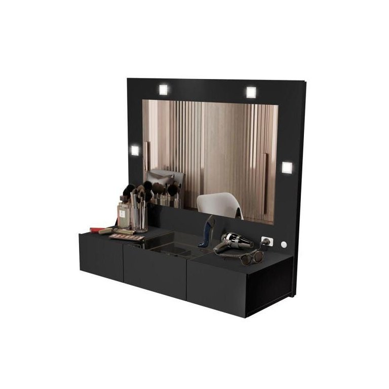 Penteadeira Camarim Suspensa LED 3 Gavetas 96cm Preto Acetinado Sofia Penteadeira Camarim Suspensa LED 3 Gavetas 96cm Preto Acetinado Sofia
