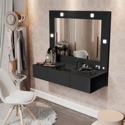 Penteadeira Camarim Suspensa LED 3 Gavetas 96cm Preto Acetinado Sofia - 2