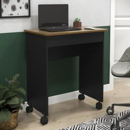 Escrivaninha Compacta Notebook 0,70 Preto/freijo com Rodízios e Gaveta - 2