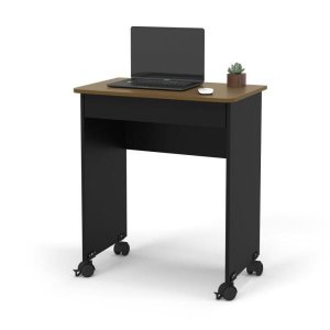 Escrivaninha Compacta Notebook 0,70 Preto/freijo com Rodízios e Gaveta