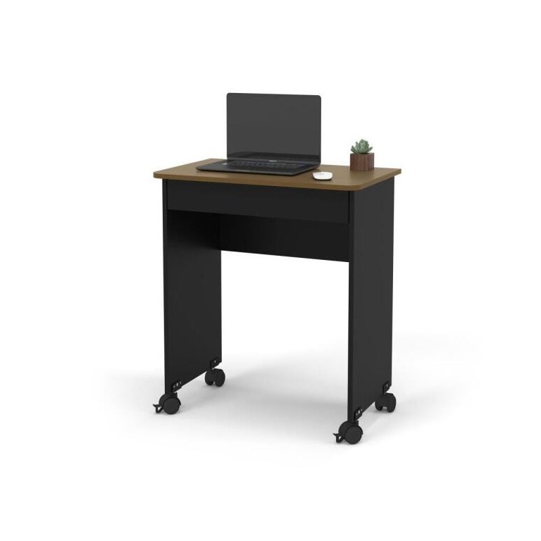 Escrivaninha Compacta Notebook 0,70 Preto/freijo com Rodízios e Gaveta